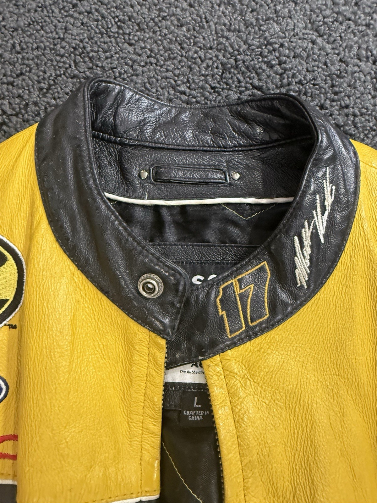 Vintage Wilson Leather Nascar Matt Kenseth DeWalt Jacket Racing Yellow Black L