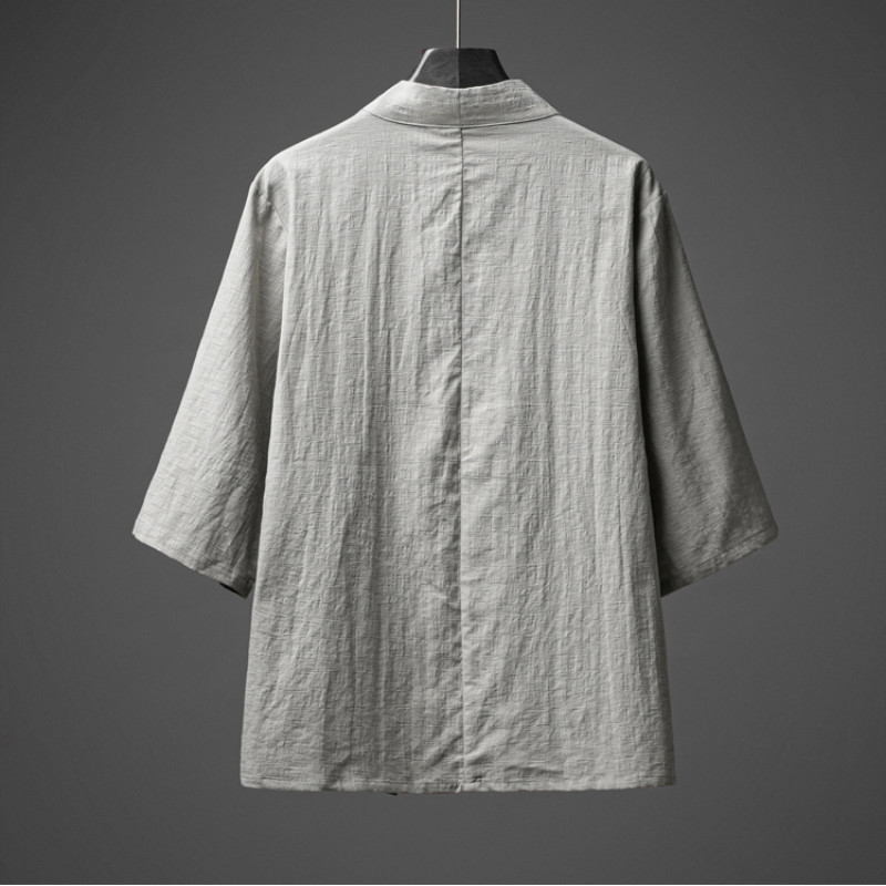 Men Cotton Linen Kimono Open Front Cardigan Jacket Loose Yukata Top Casual