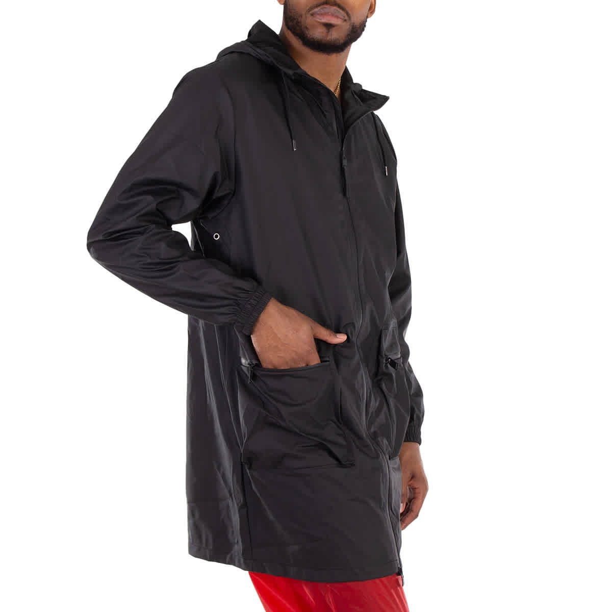 Rains Men’s Black Long Cargo Jacket