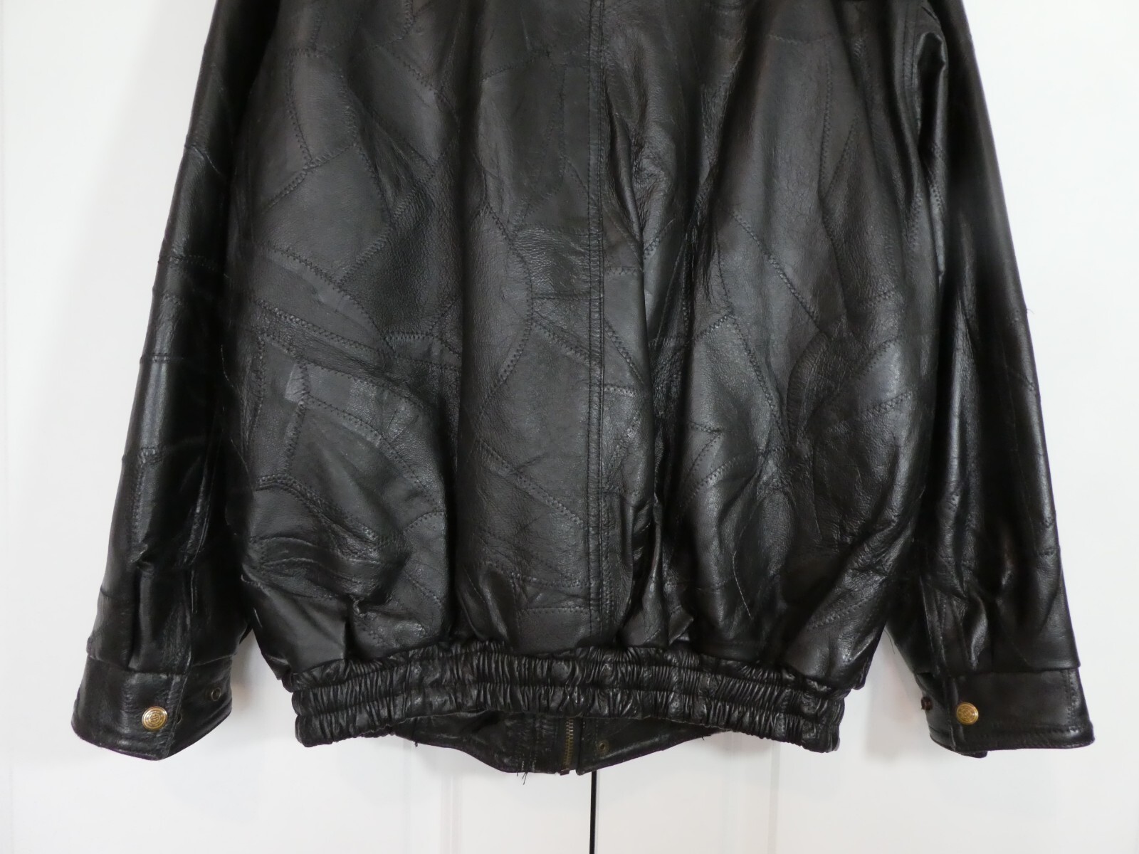 Vintage United States Navy Leather Bombers Jacket Black Sz. Large Full Zip Snaps