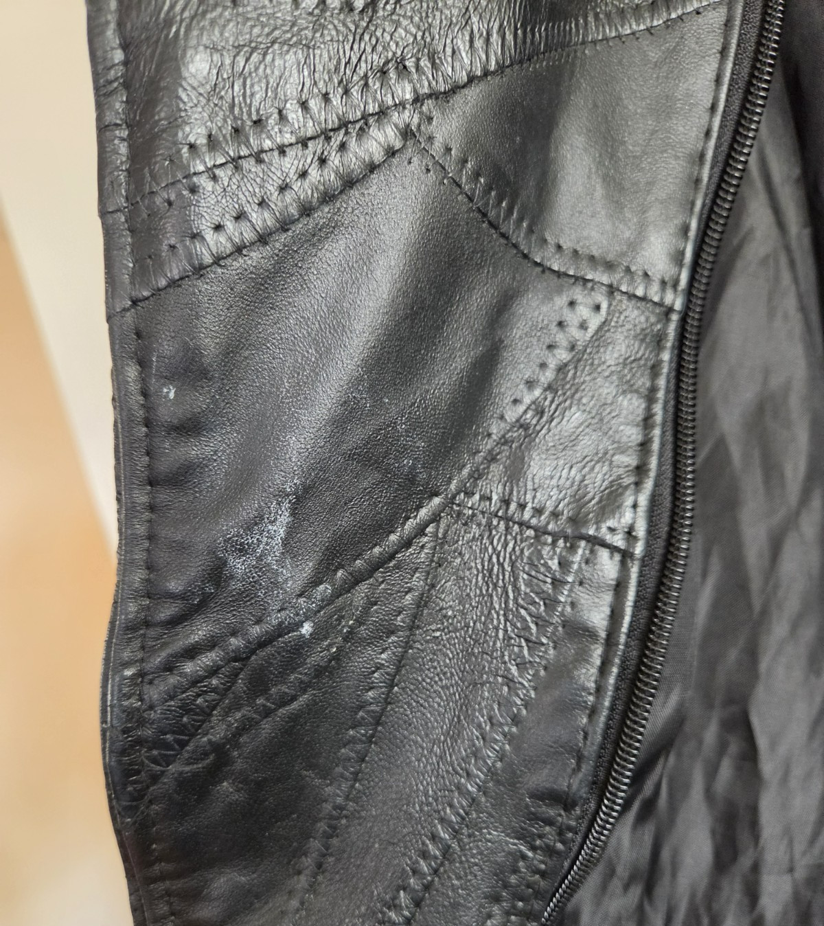 Vtg Diamond Plate D-Pocket Buffalo Leather Motorcycle Jacket Black Biker Moto