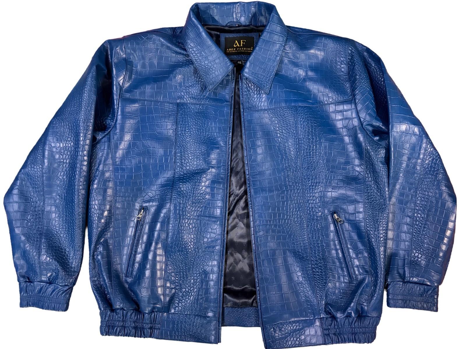 Men’s Blue Crocodile Pattern Jacket Real Leather Premium Bomber Zip Up Jacket