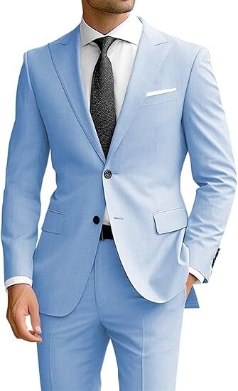 Men’s 2Pcs Suit Slim Fit Suits for Men Two Button Blazer Formal Business Jacket