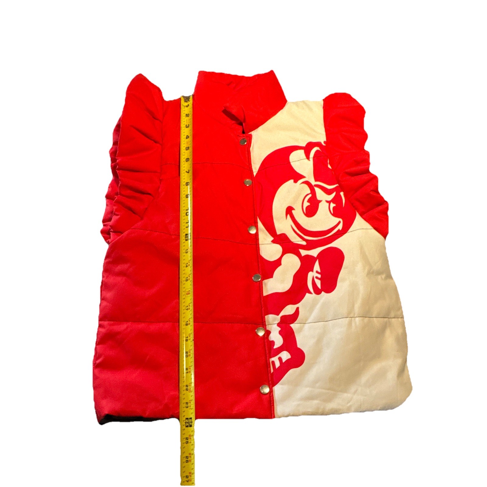 Red White Cartoon Graphic Snap Vest Unisex Adults M EUC