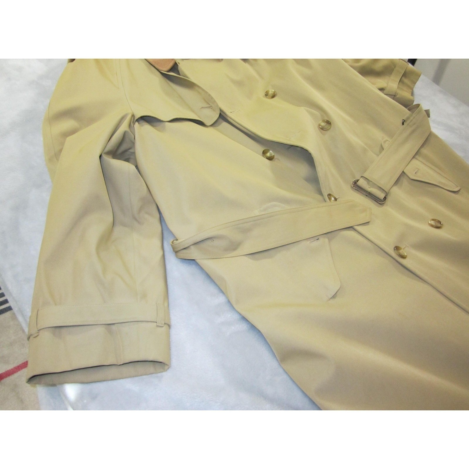 Marshall Field’s Trench Coat Mens 46 Long Tan Belted Wool Liner Made in USA