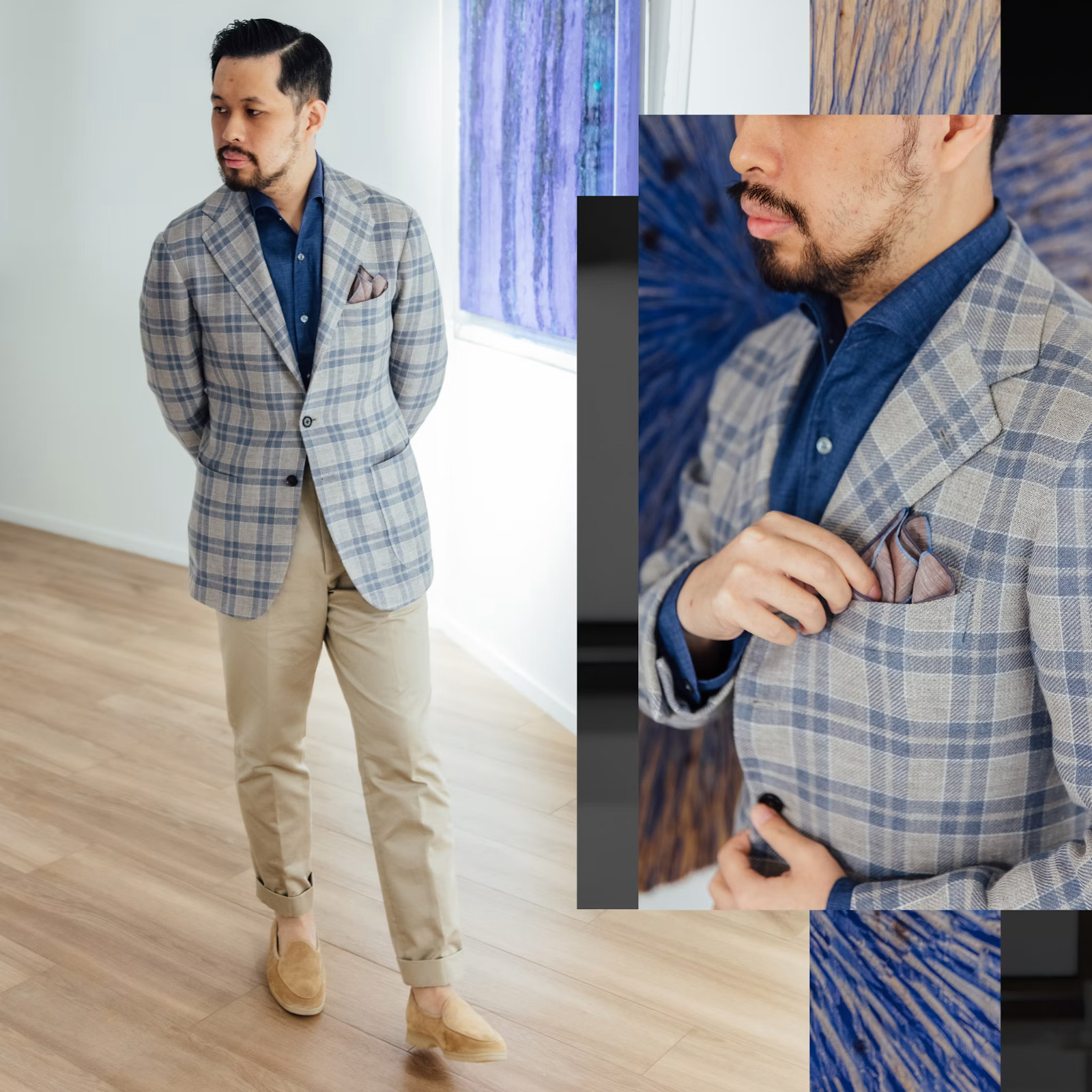 The Armoury Model 3 Jacket with Solbiati Wool-Linen Taupe Blue Check Jacket IT48