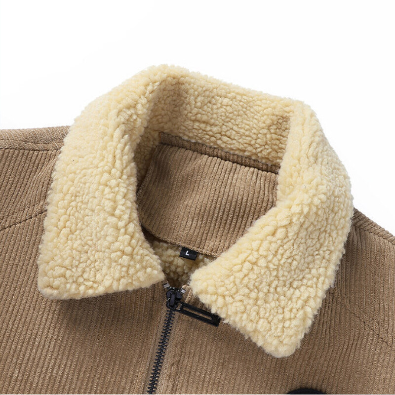 Mens Corduroy Coat Fleece Jacket Overcoat Pockets Warm Thicken Outerwear Outdoor