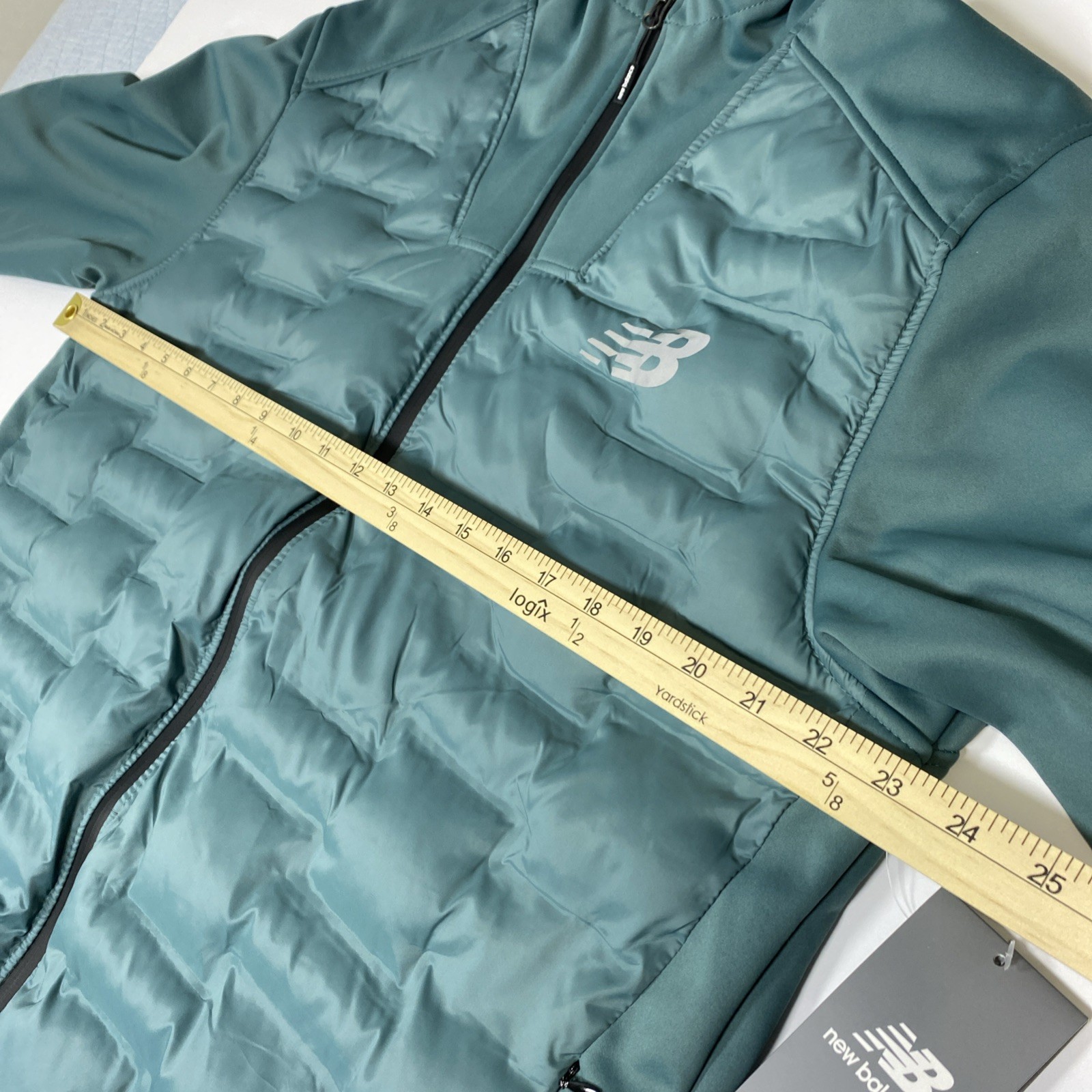 New Balance Men Performance Puffer Jacket Soft Shell Fleece Medium Blue-Green NB