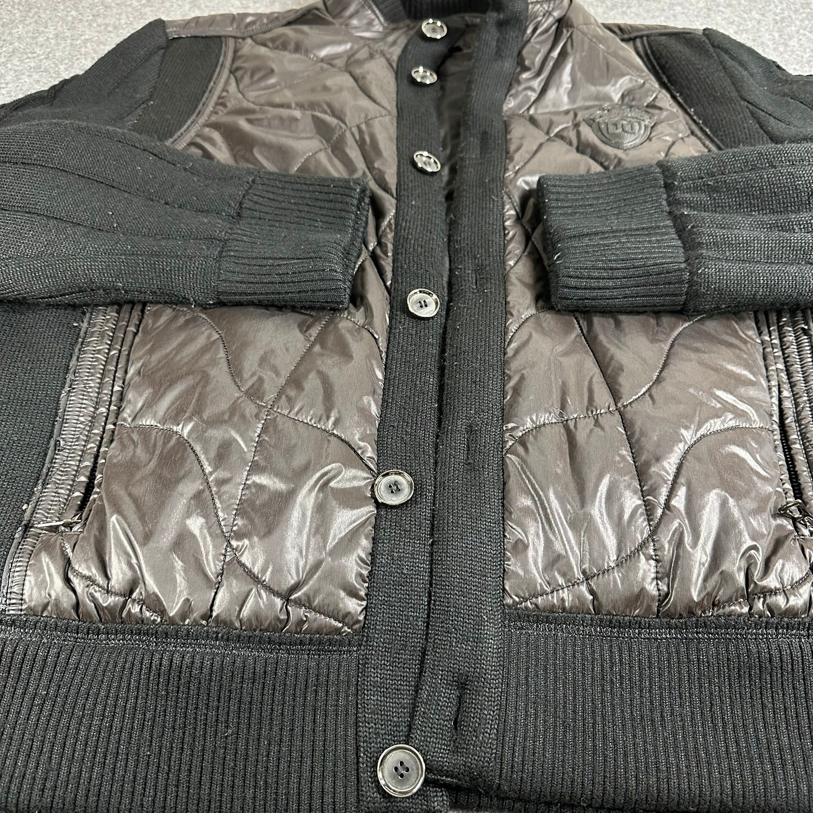 Piumino Sifariano Mens Medium Puffer Button Bomber Jacket Black Wool Blend Sz 50