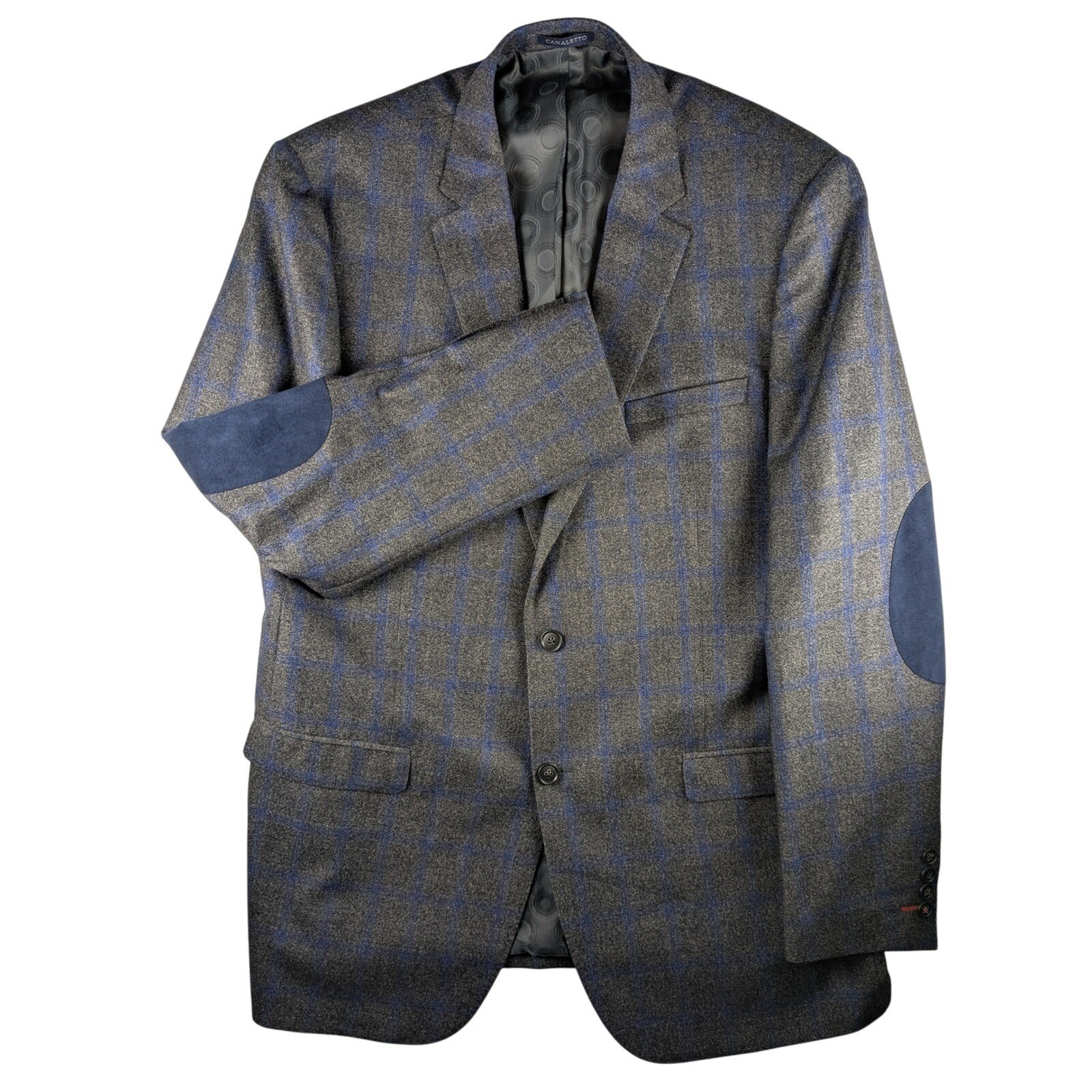 Canaletto Vitale Barberis Canonico 44L Mens Plaid Sport Coat Blazer Elbow Patch
