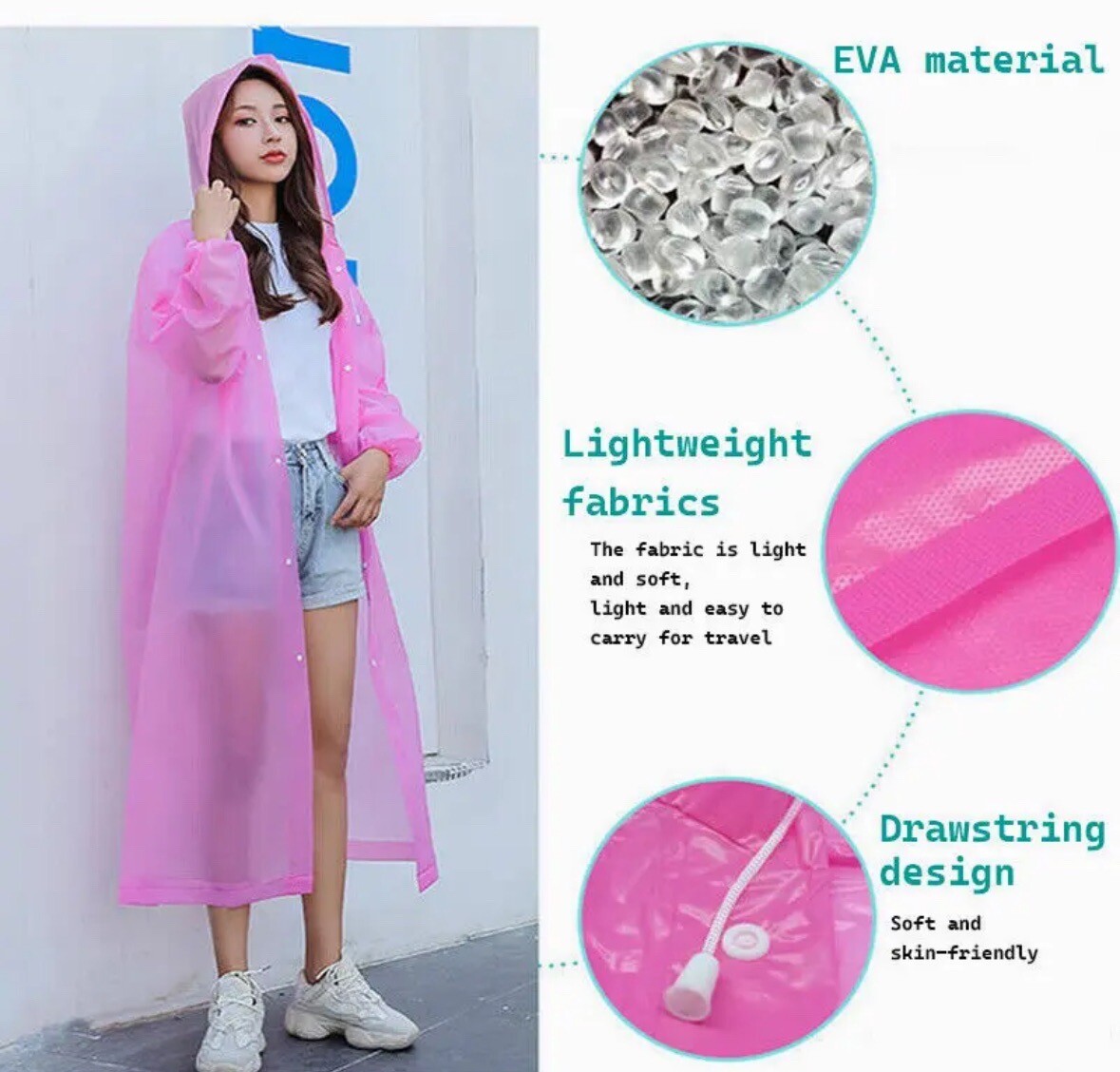 Unisex Adult Waterproof EVA Raincoat Hooded Jacket Poncho Rainwear Camping New