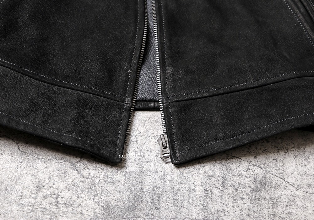 Mens Vintage Style Washed Distressed Nubuck Cowhide Leather Biker Jacket Matte