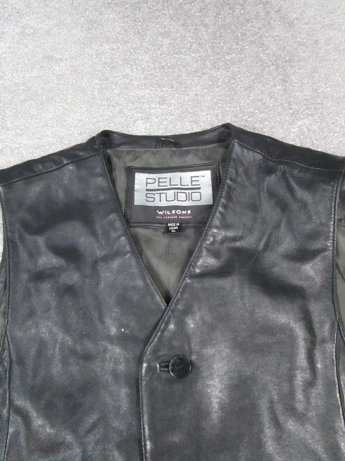 Vintage Wilsons Pelle Studio Vest Mens Xl Black Leather Button Up *