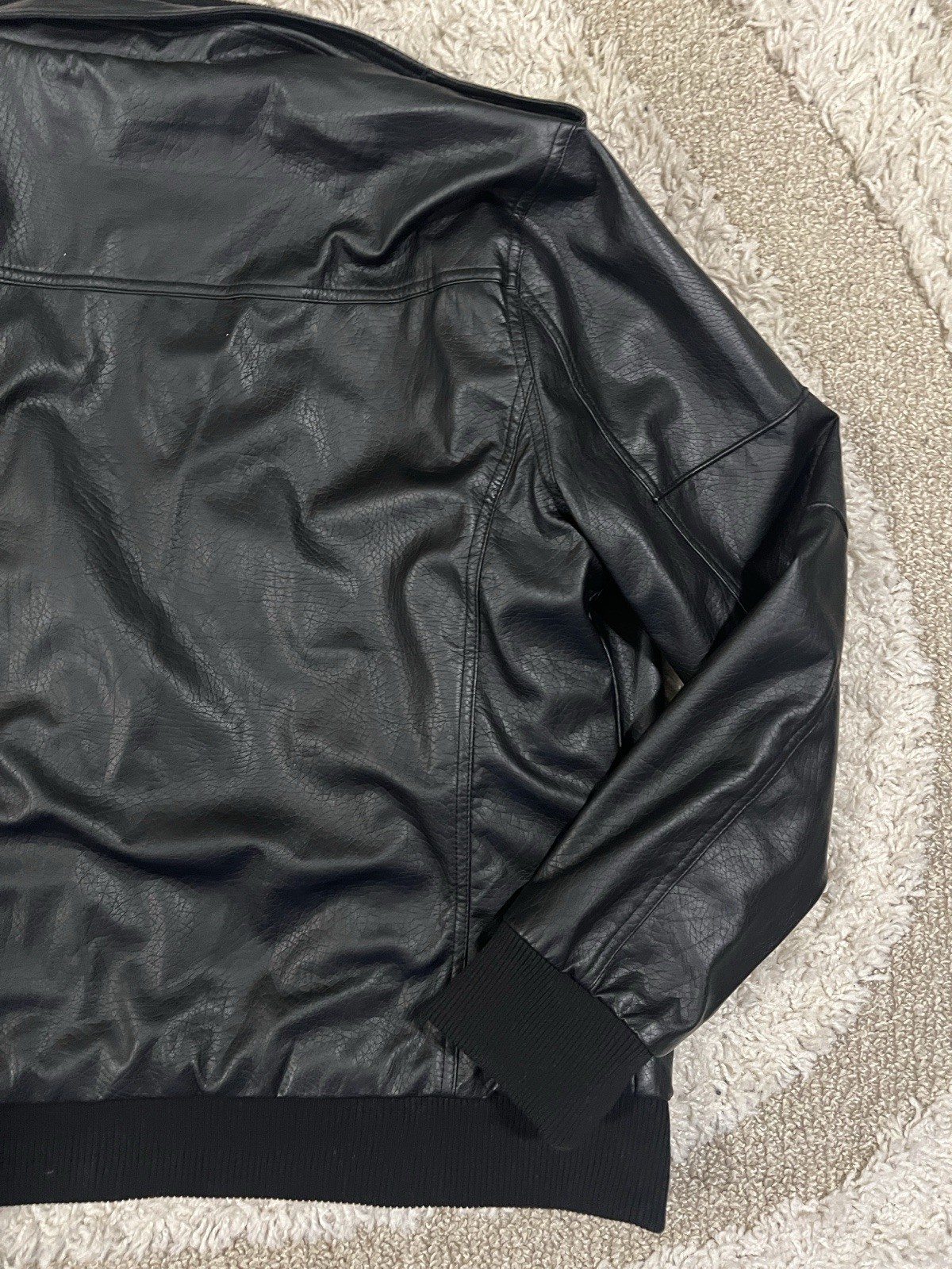 Yoki Men’s Black Bomber Leather Jacket Size XL Faux Fur Lined Full Zip Vintage