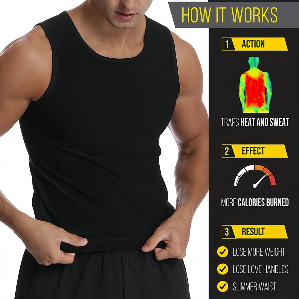 Men Sauna Suit Waist Trainer Vest Sweat Body Shaper Fat Burn Tank Top Shirt Gym