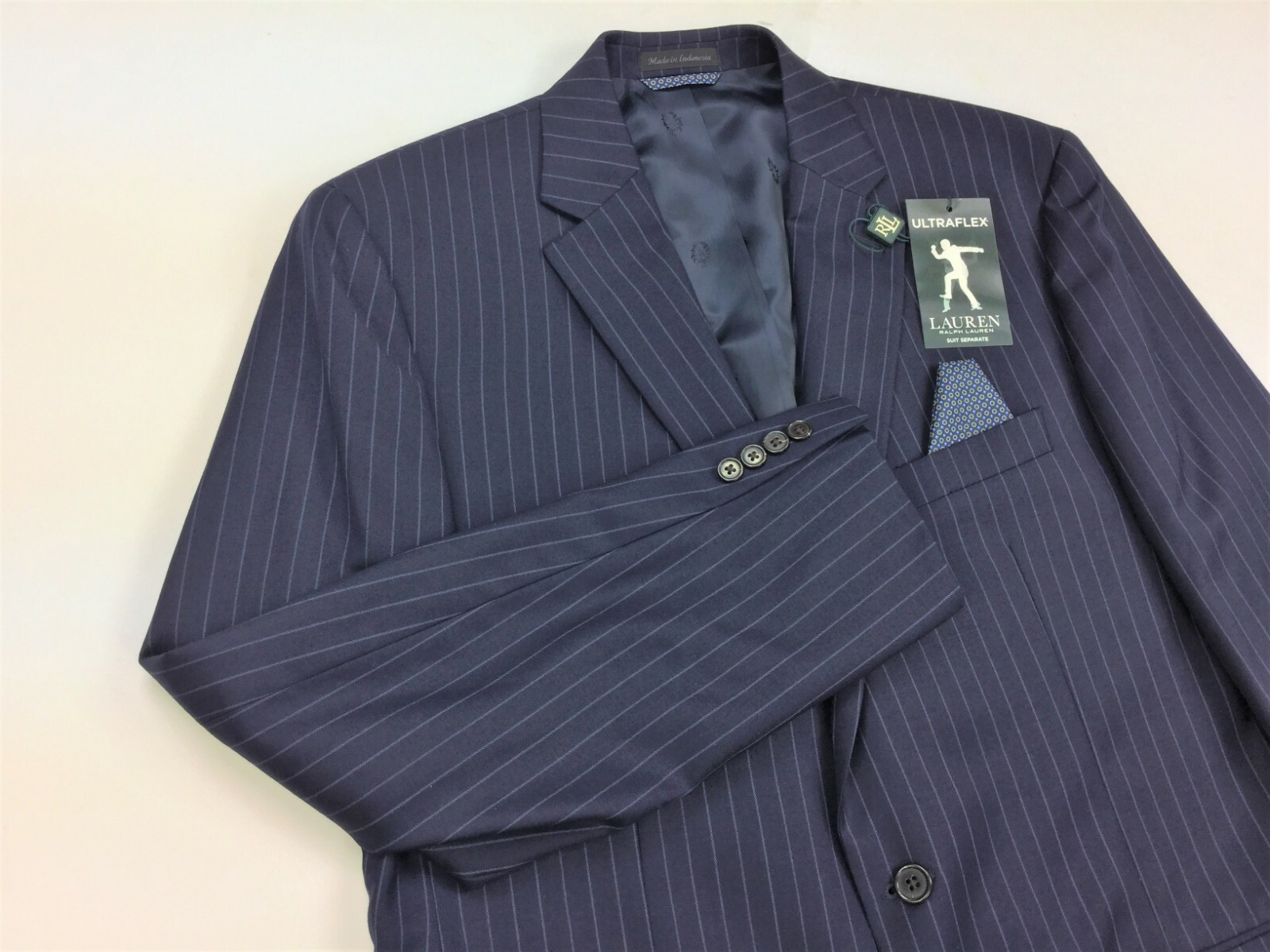 $450 Lauren Ralph Lauren Two Button Wool Blend Pinstriped Suit Jacket 42L 48L