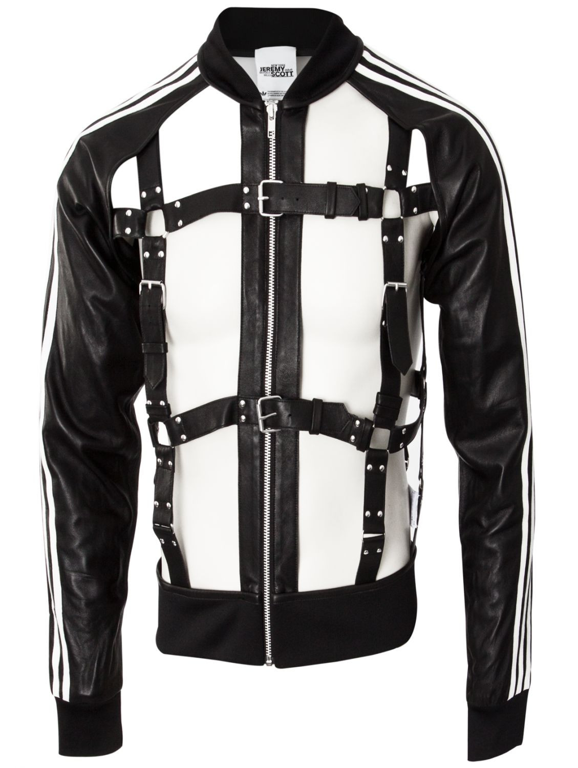 Adidas Originals X Jeremy Scott JS Unisex Bondage Cage LEATHER Black Jacket LMT!