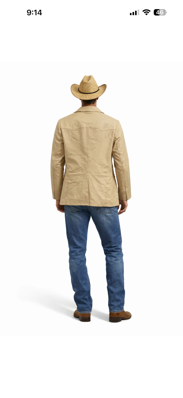 Men’s Genuine Leather Blazer Western Style Beige Jacket Classic Button Coat