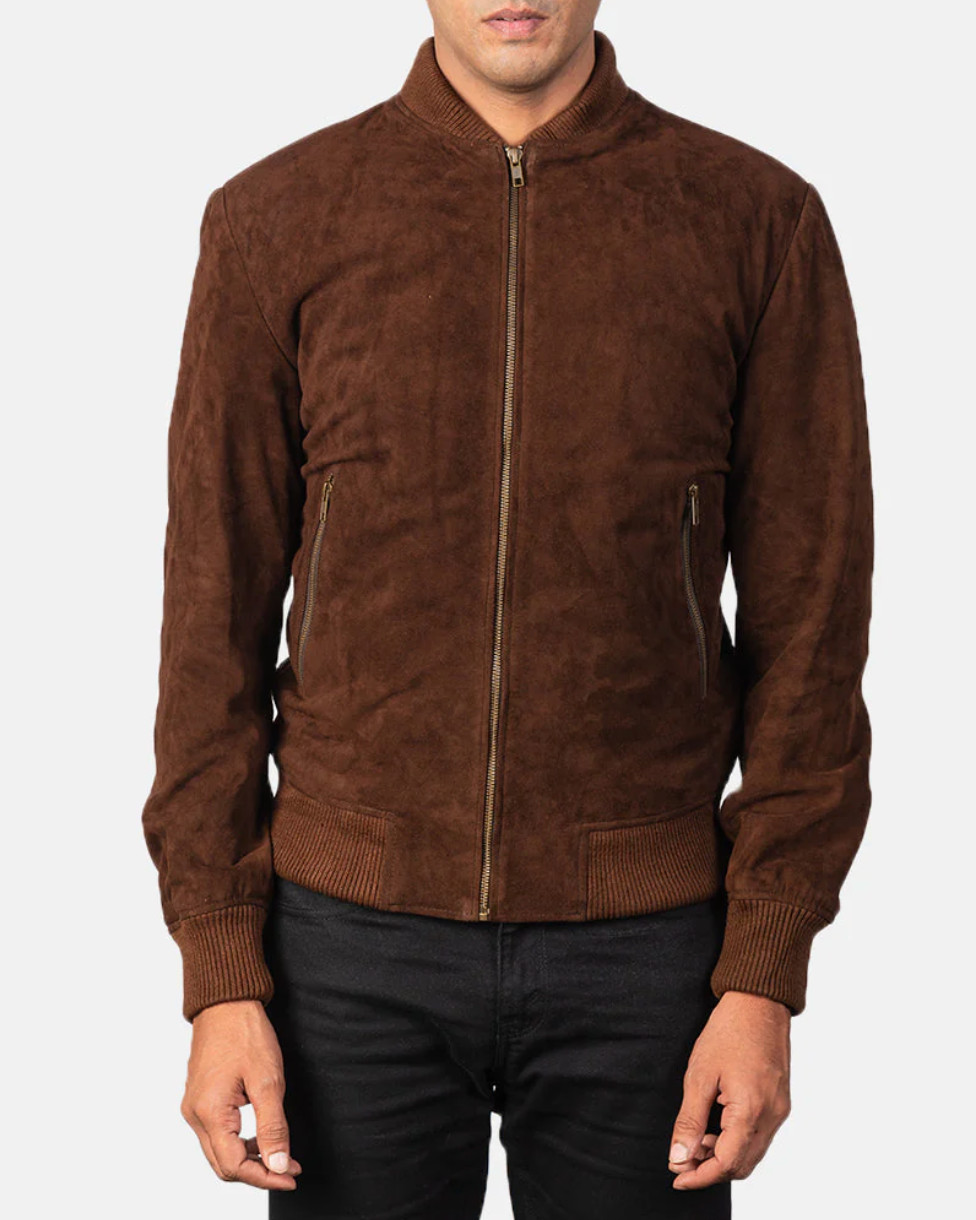 The Jacket Maker Shane Brown (Mocha) Suede Bomber Jacket – Custom Made (XXL)