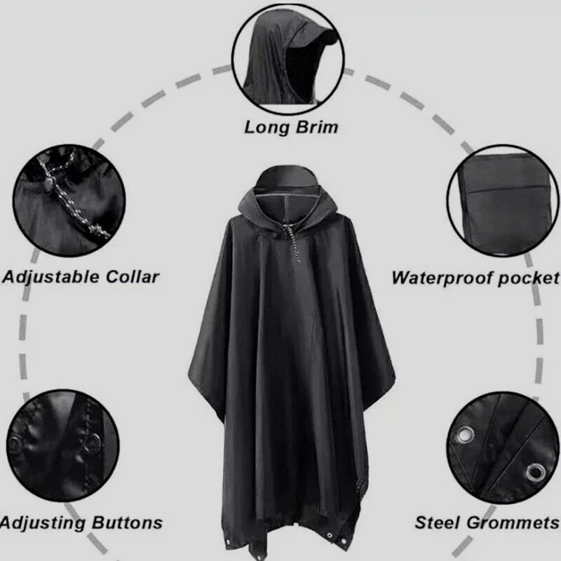 3 In 1 Outdoor Military Raincoat Hooded Sleeve Waterproof Rain Poncho Motorcycle