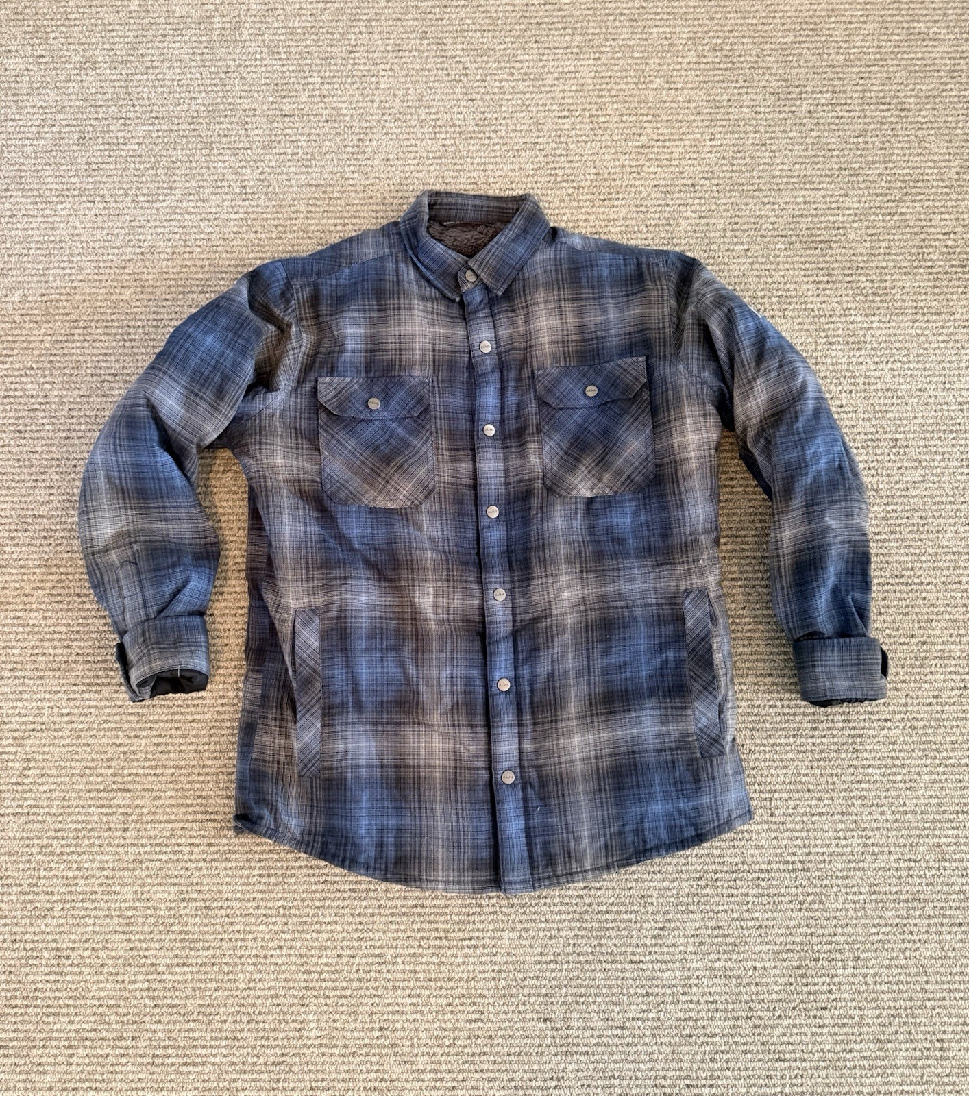 Kuhl JOYRYDR SHIRT-JAC Fleece Lined Flannel Jacket Men’s Size Small Blue Plaid