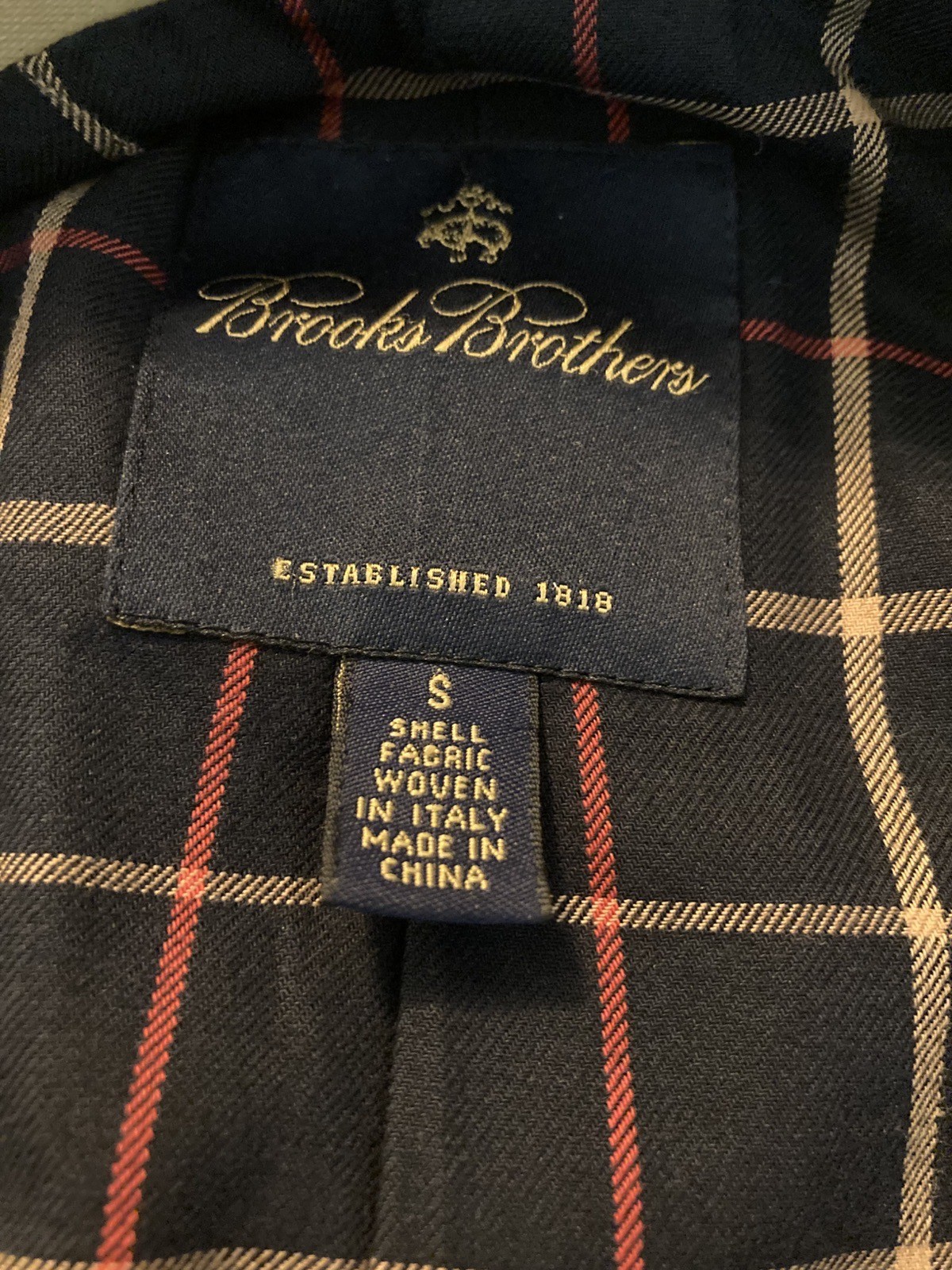 Brooks Brothers Walking Coat Khaki Size Small, Wool Blend, Plaid, See Pictures