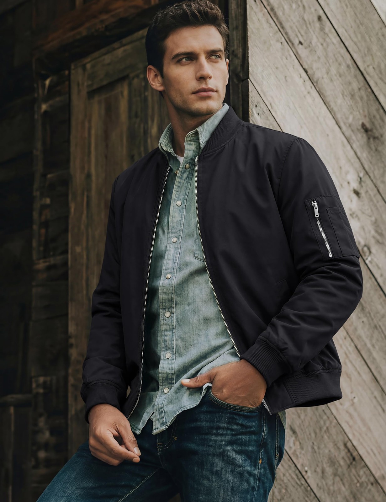 Men’s Lightweight Bomber Jacket Spring Fall Thin Casual Coat Full-Zip Work Coats