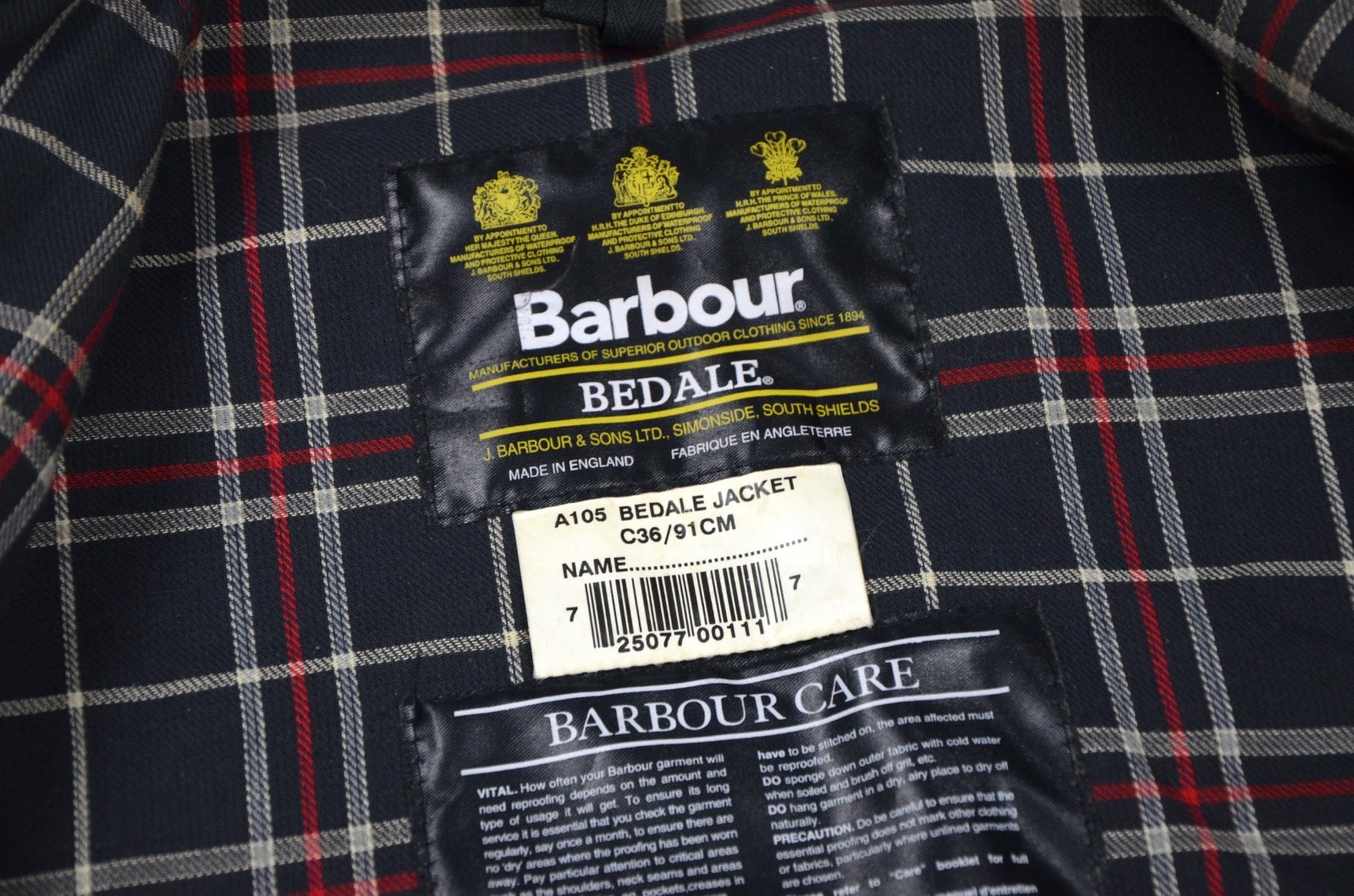 Barbour Bedale Jacket Vintage Wax Blue A105 England Classic Size C36/91cm