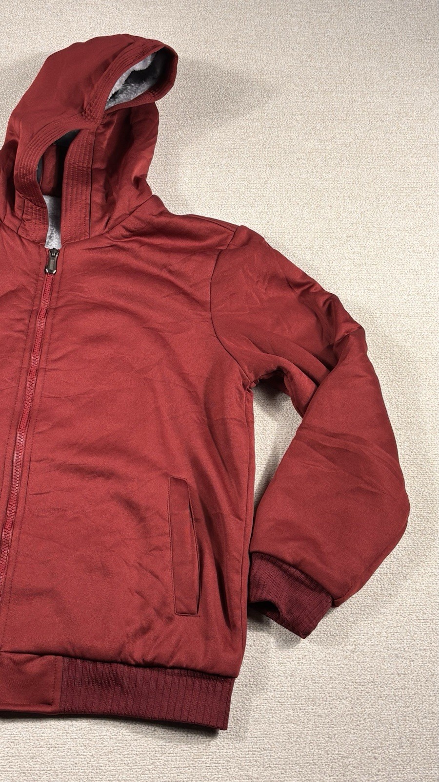 Unbranded Hooded Full Zip Sherpa Lined Jacket Adult Large Maroon Athletic Casual