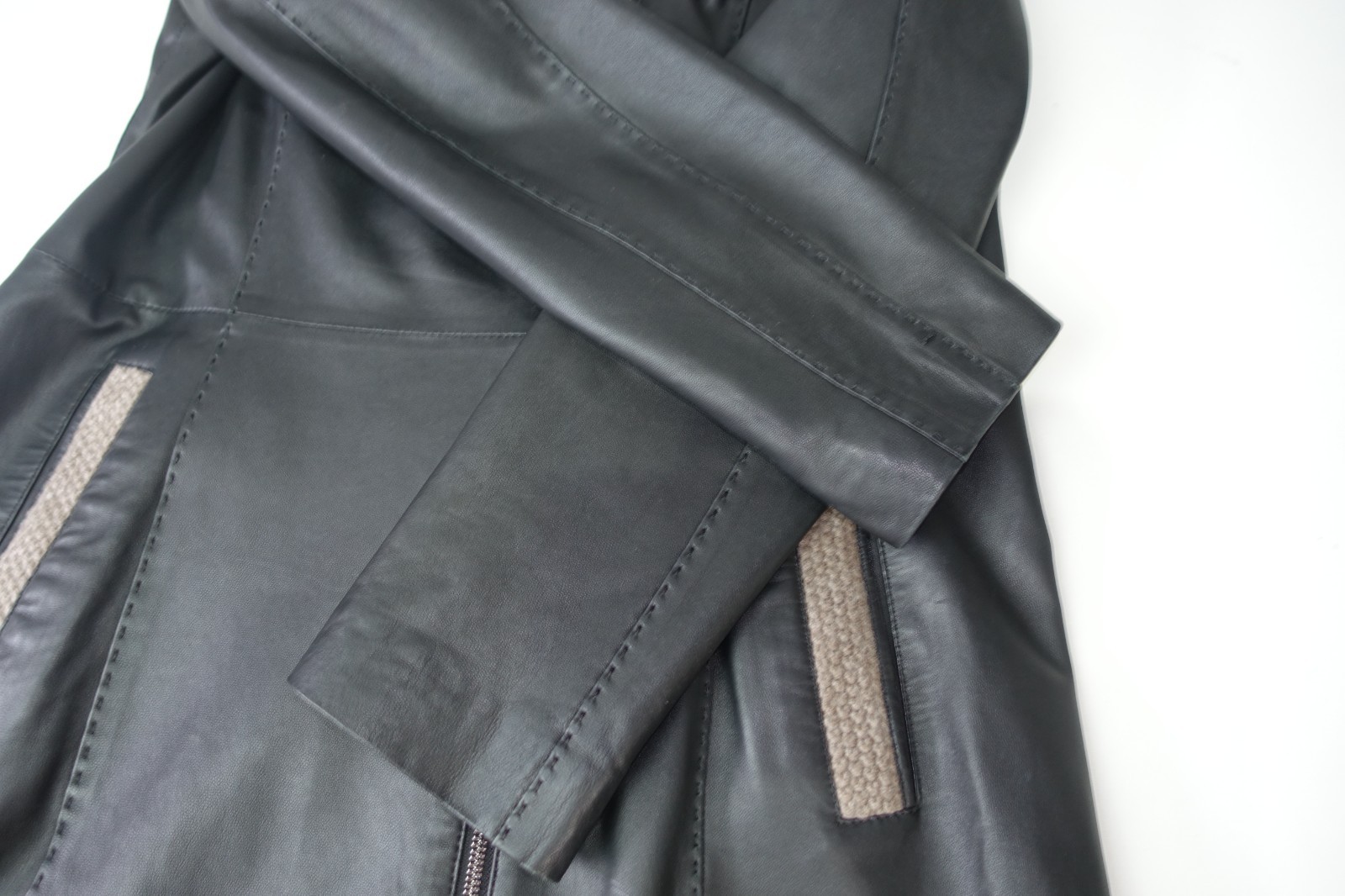 £1950 GIAN LUCA LEATHER LAMBSKIN WOVEN HOODED COAT ITALY 38 48 S ITALY