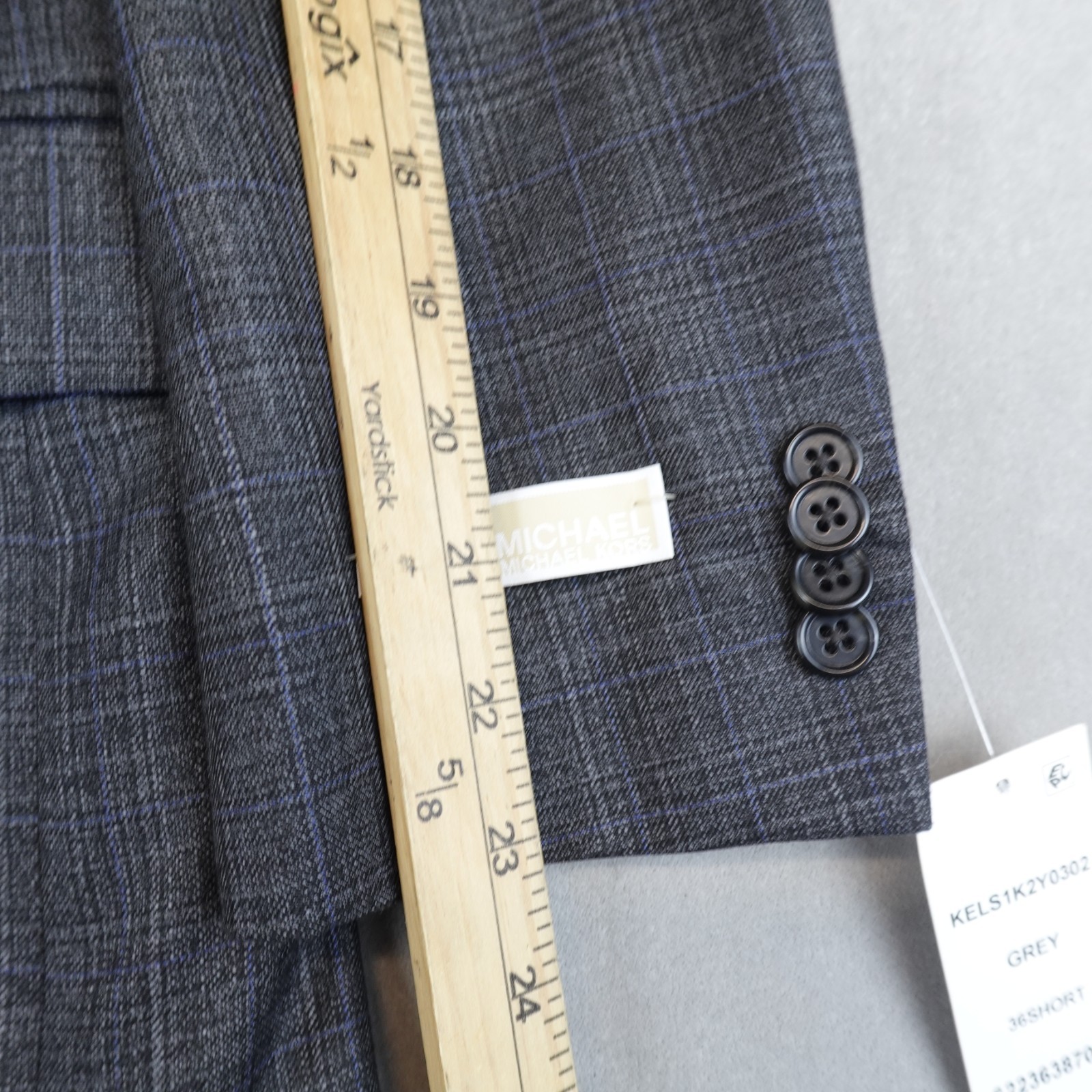 NWT MICHAEL KORS Blazer Mens Plaid Two-button Sport Jacket 36S Gray