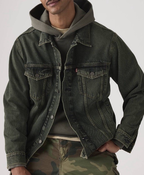 LEVI’S Men’s Medium Dust Blue Green Premium Denim Trucker Jacket Inner Pockets