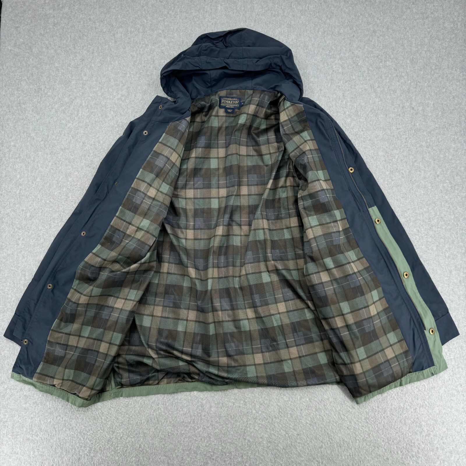 Pendleton Jacket Men’s Medium Navy Green Full Zip Button Drawstring Windbreaker