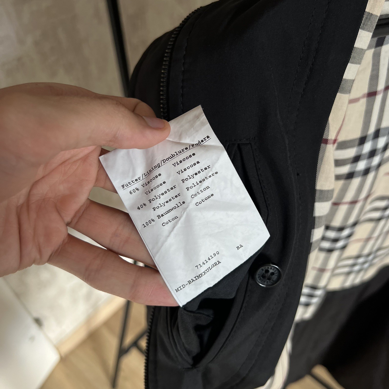 Burberry London Black Jacket Coat Detachable Wool Check Lining Size 42