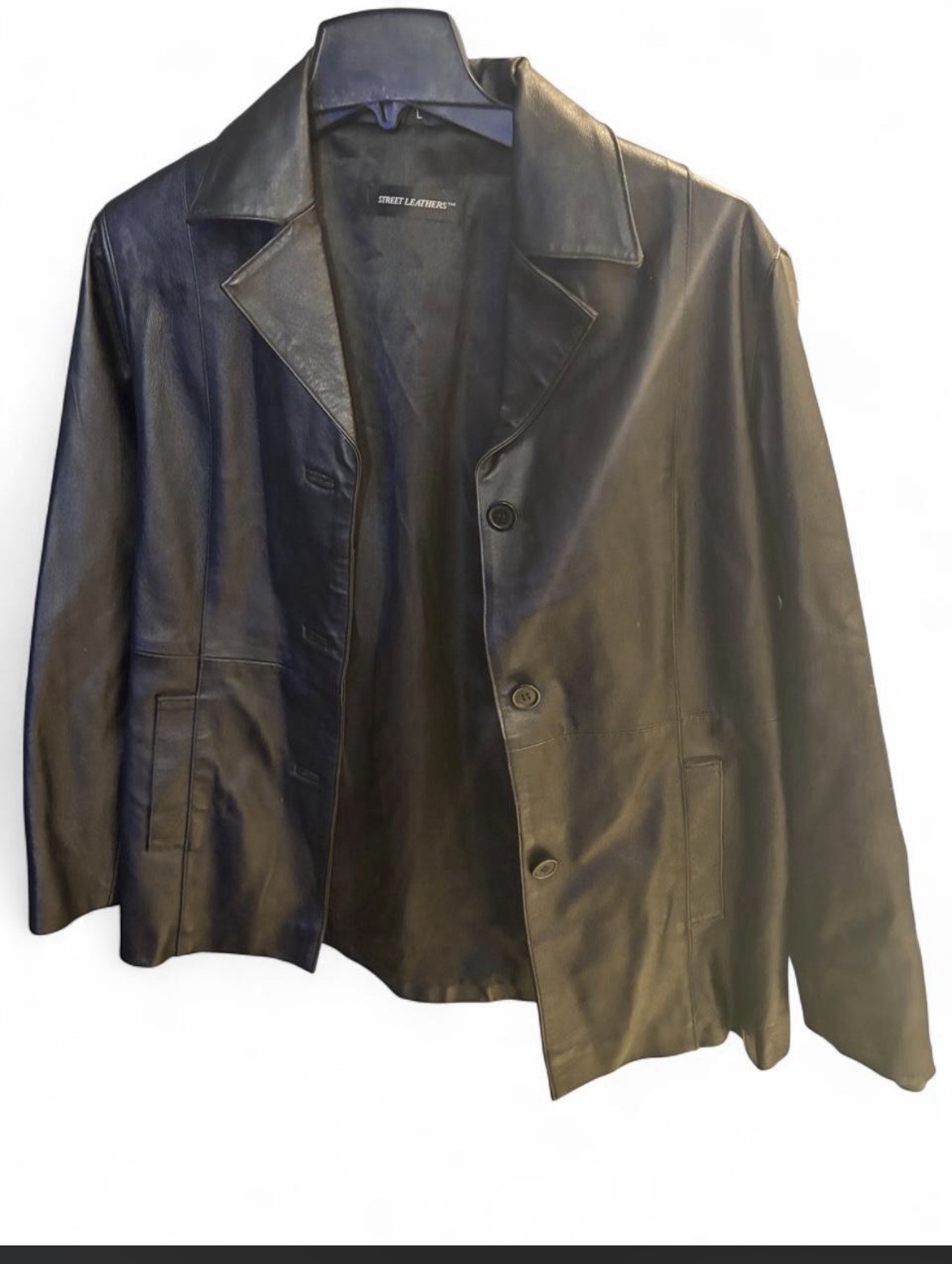 Street Leathers Men’s Black Genuine Leather Button Front Lined Blazer Jacket L