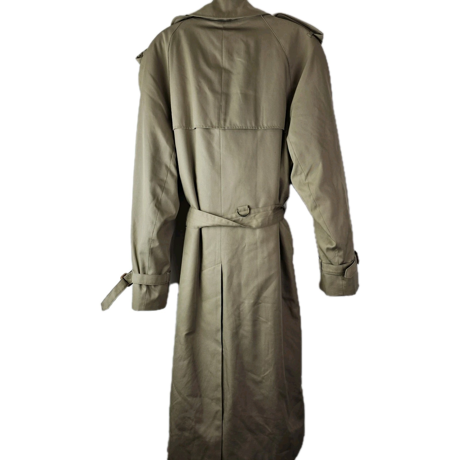 Adolfo 44 Beige Wool Lined Trench Coat VTG Mens Belted Double Breasted Classic