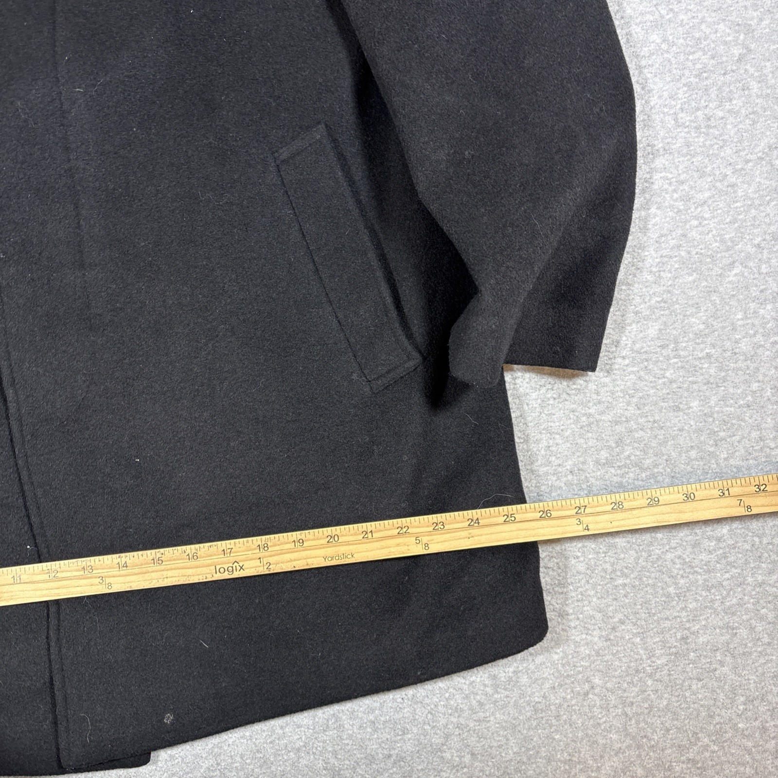 Lauren Ralph Lauren Men’s 44R Black Four Button Trench Coat Overcoat Wool Blend