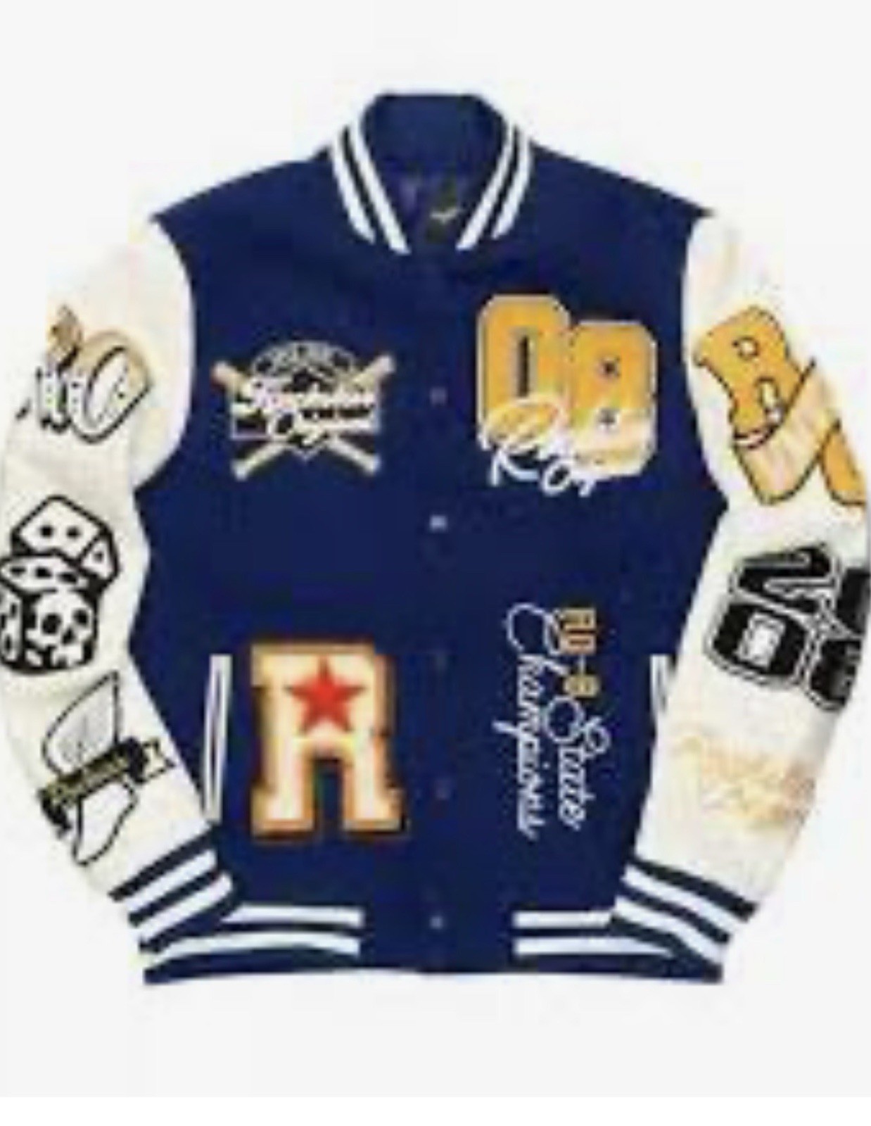 Rockstar Original Forbidden Navy Varsity Jacket Men’s M Navy/White Embroidered