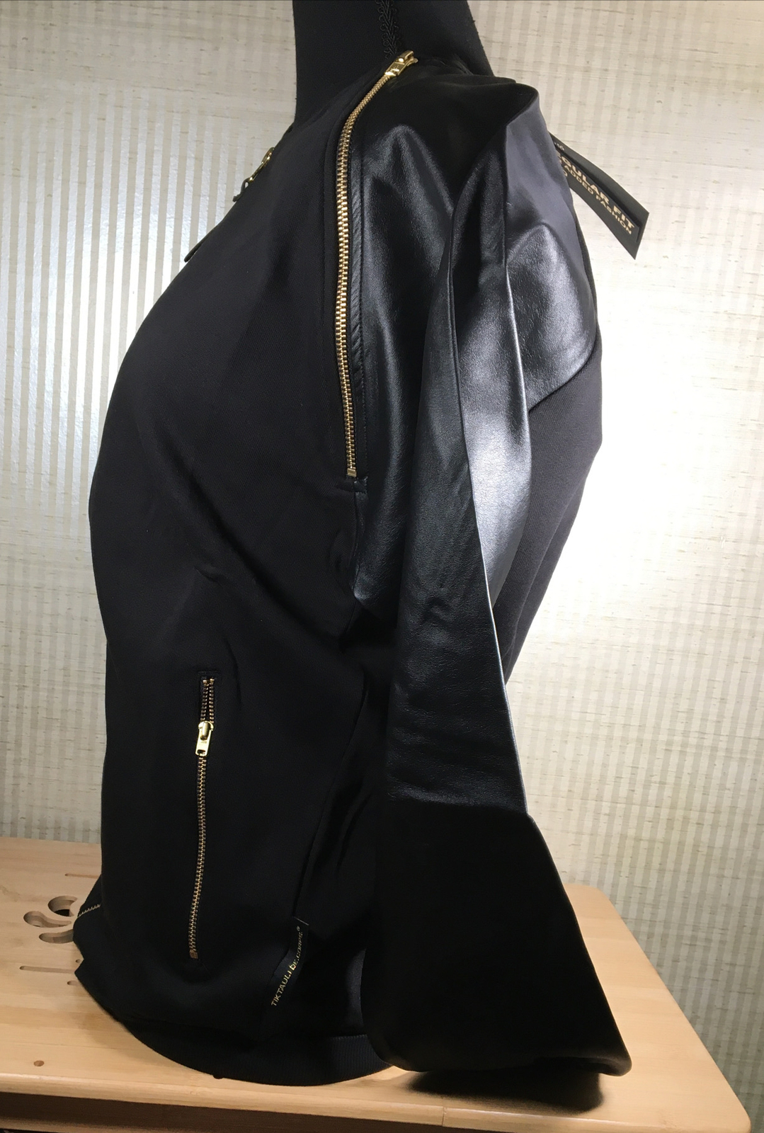 Bunkris Multi-zipper Men’s Sweat Jacket Black Long Sleeve Faux Leather L NWT