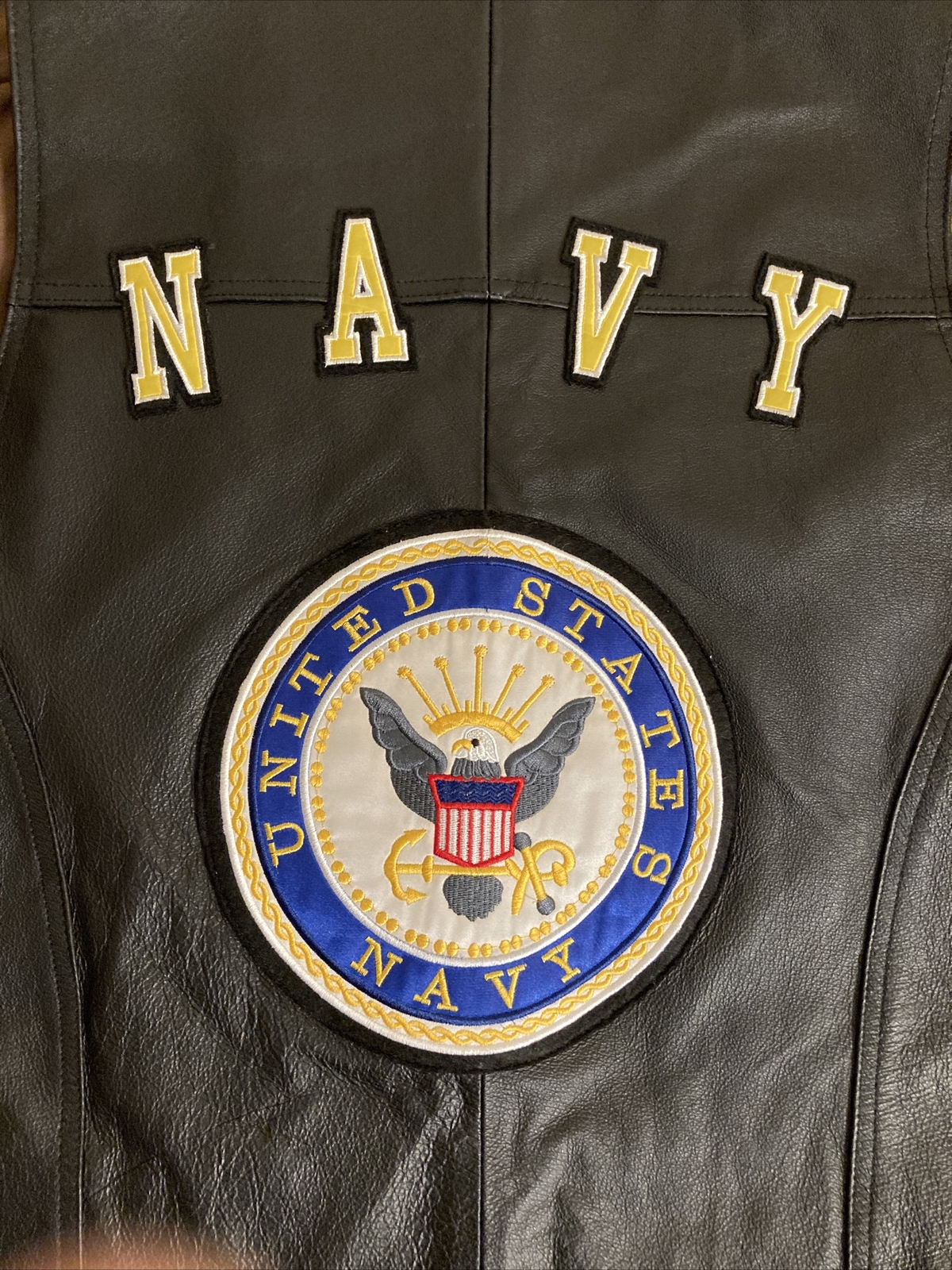 USA Leather Vest United States Navy Big Patch Emblem Size XL NOS (RARE)