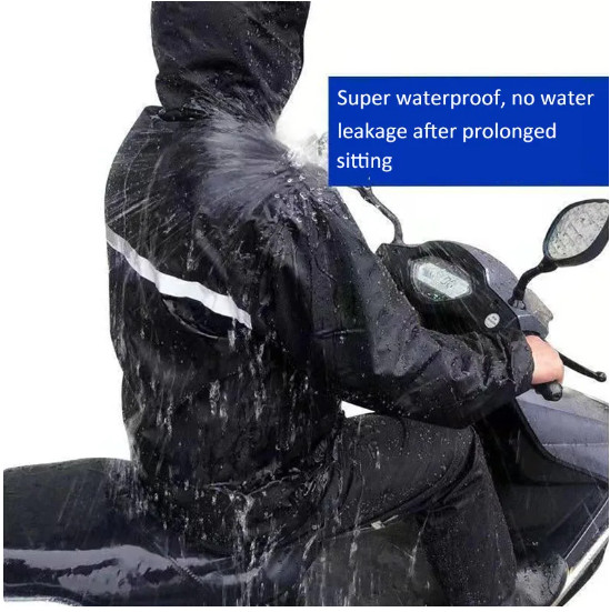 Black Safety Rain-suit, Rain Jacket With Hoodie & Rain Pants Waterproof Raincoat