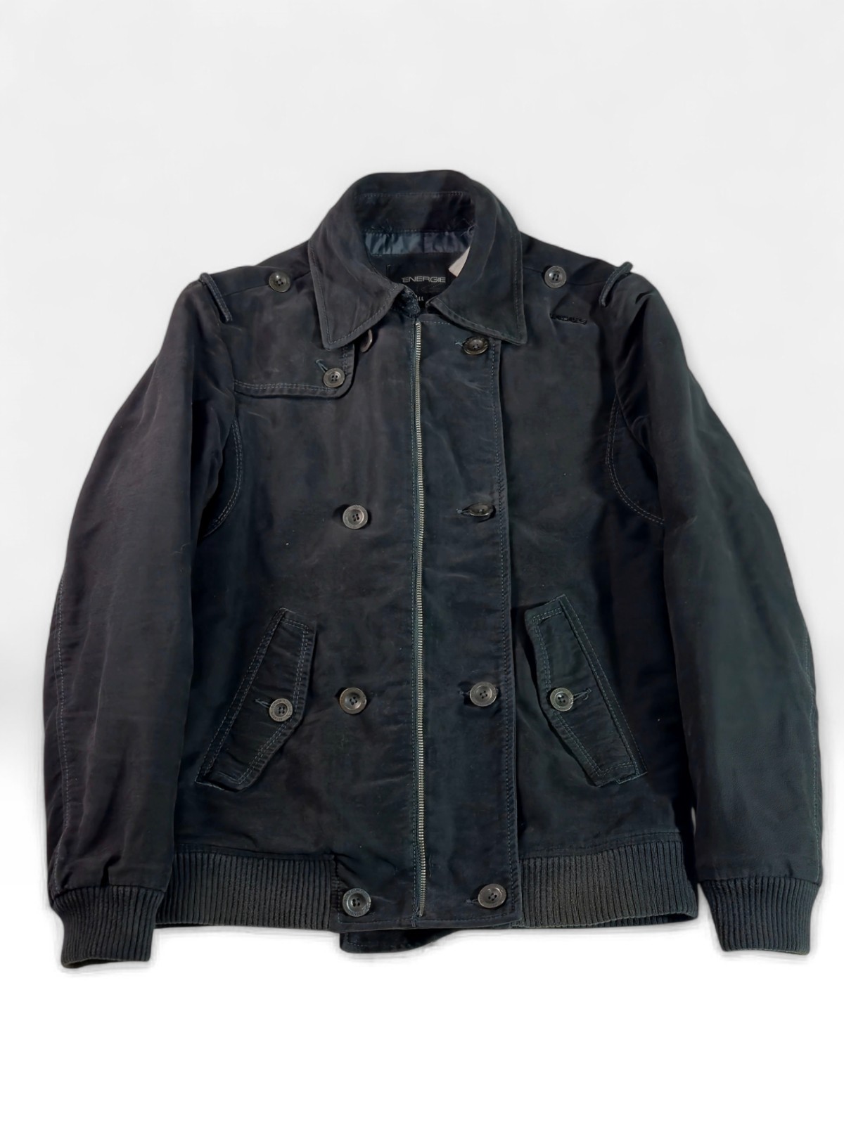 Mens Energie Vintage Military Style Double Breasted Jacket Size S Black Excellent…