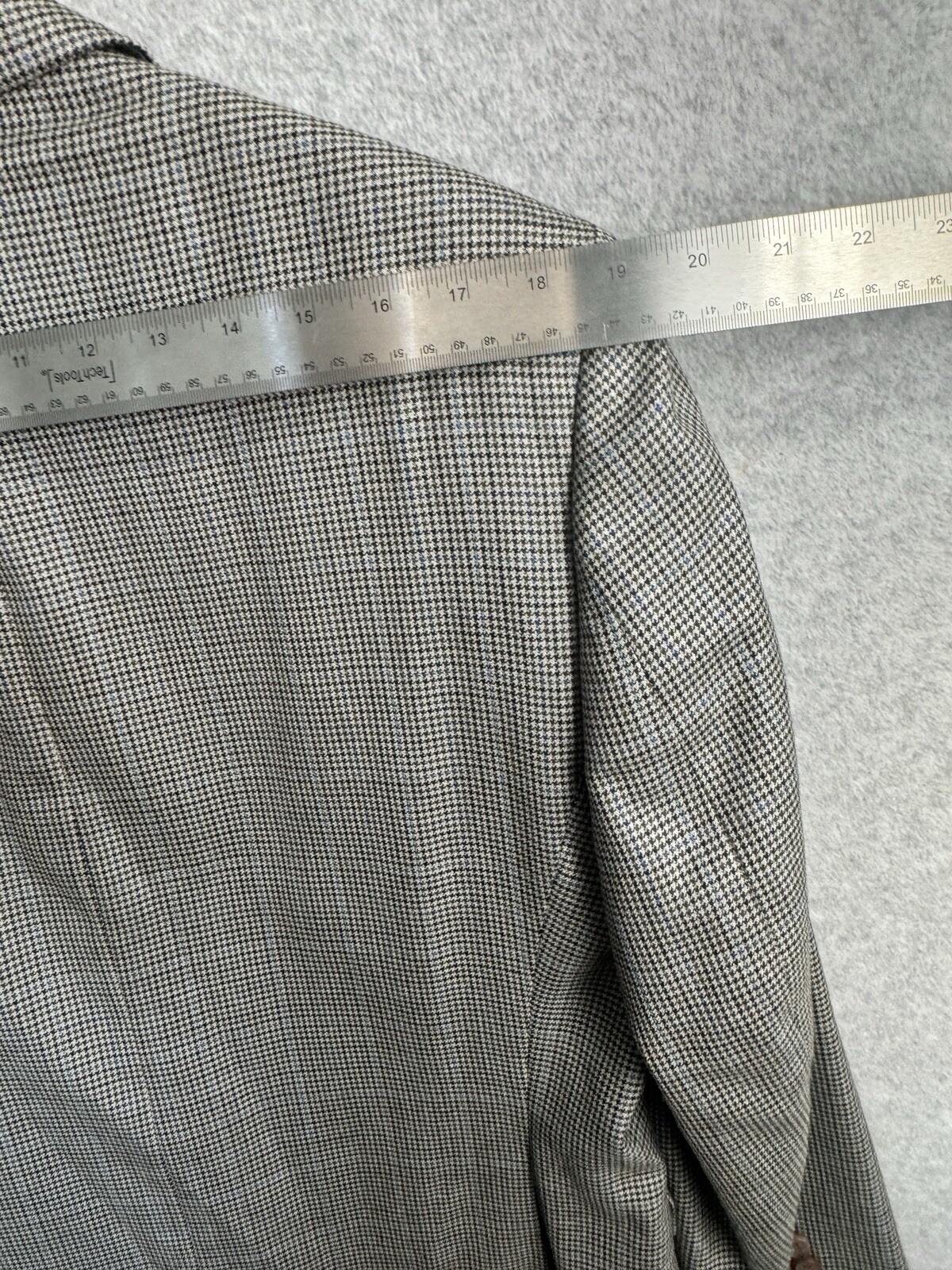 Ralph Lauren Wool Blazer 44R Houndstooth Gray Blue Tweed 2-Button Sport Coat