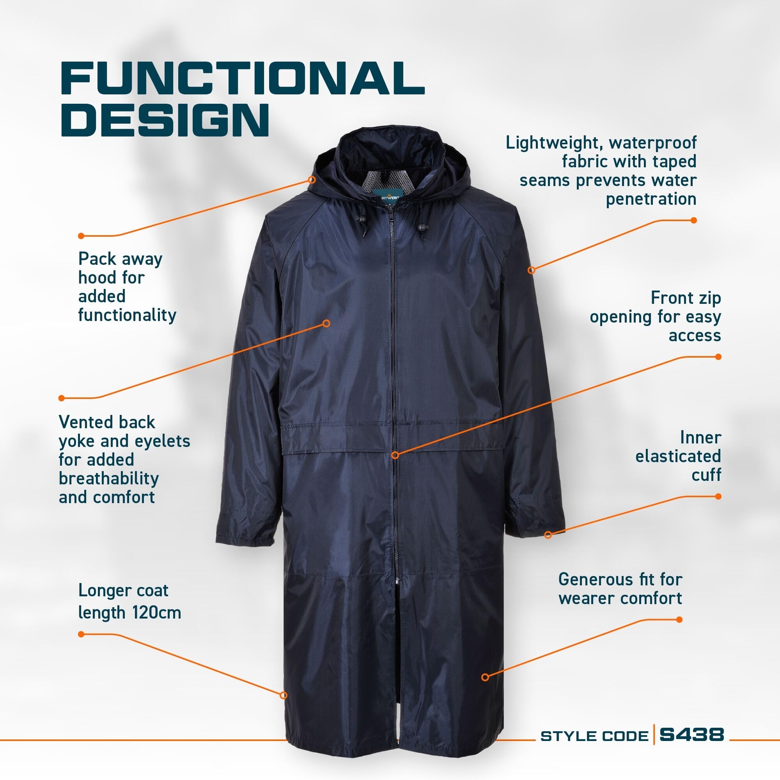 Mens Waterproof Hooded Raincoat Lightweight Long Rain Jacket 3XLarge Black