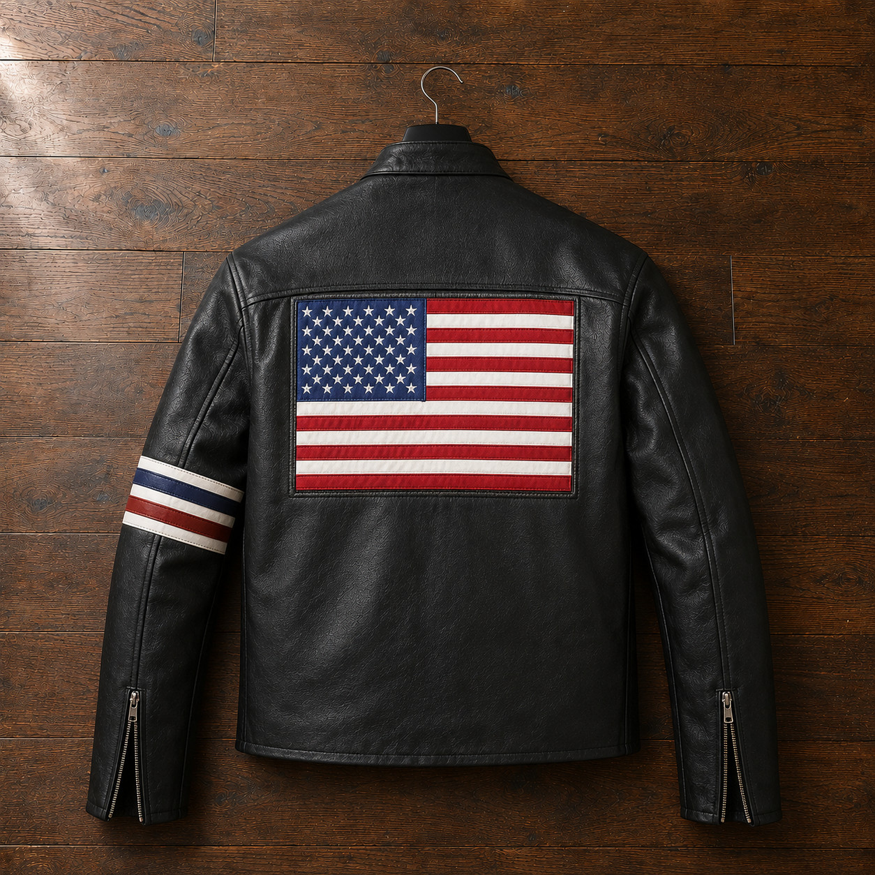 Peter Fonda Easy Rider Black Leather Jacket US Flag Biker Cafe Racer For Unisex