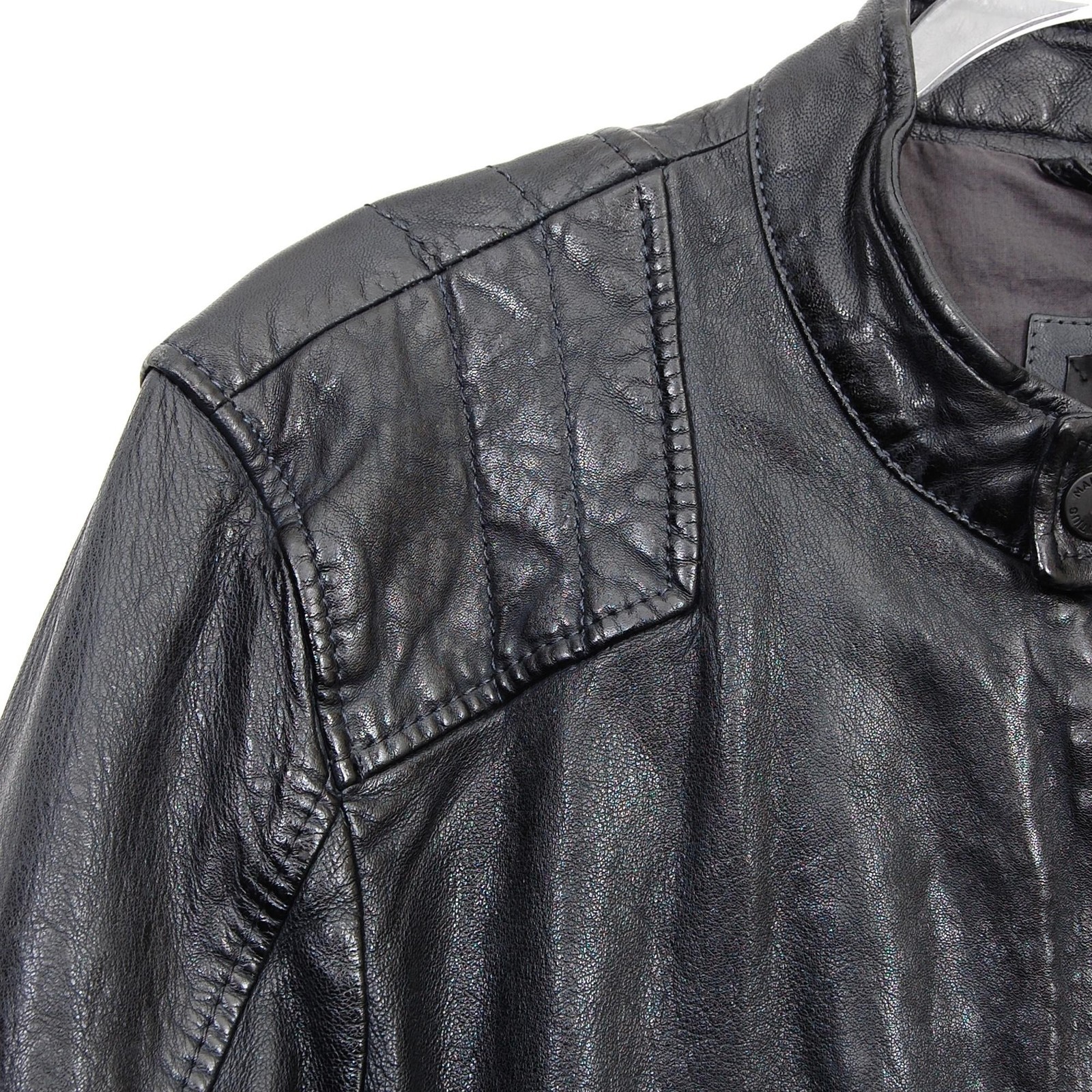 Mauritius Leather Jacket Mens Large Black Moto Quilted Lambskin Biker Cafe Racer