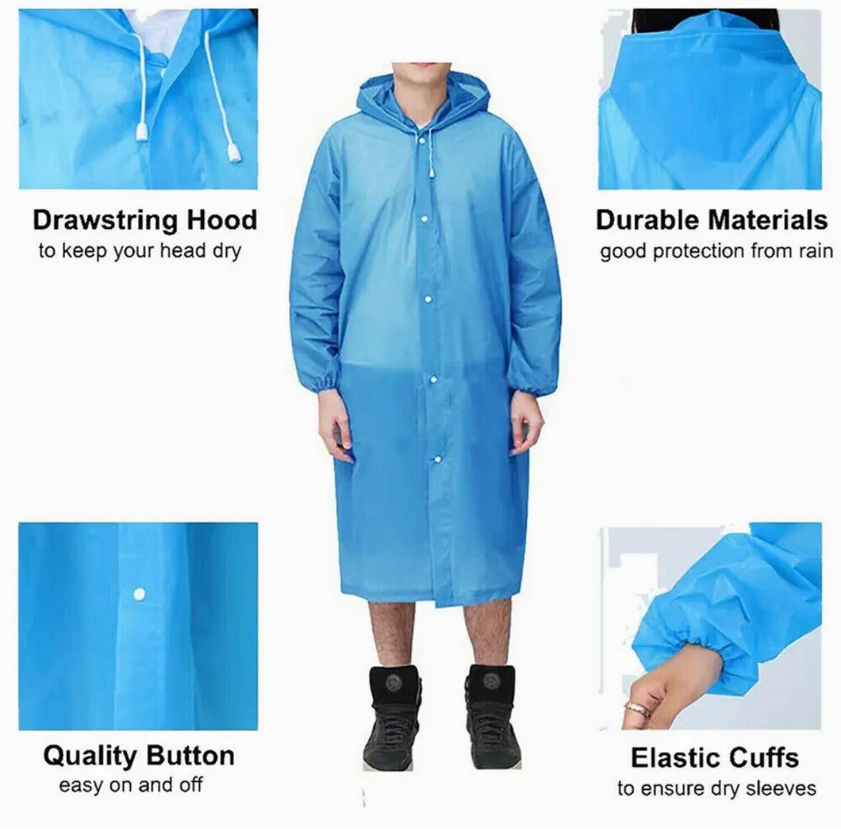 Unisex Adult Waterproof EVA Raincoat Hooded Jacket Poncho Rainwear Camping New