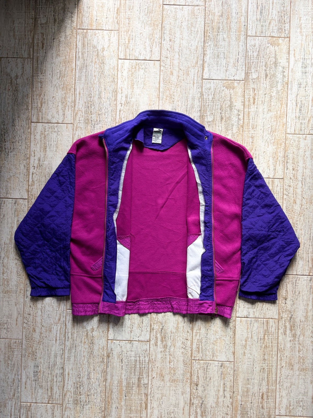 Vintage 80s 90s Puma Fleece Bomber Jacket Retro Ski Colorblock Size L