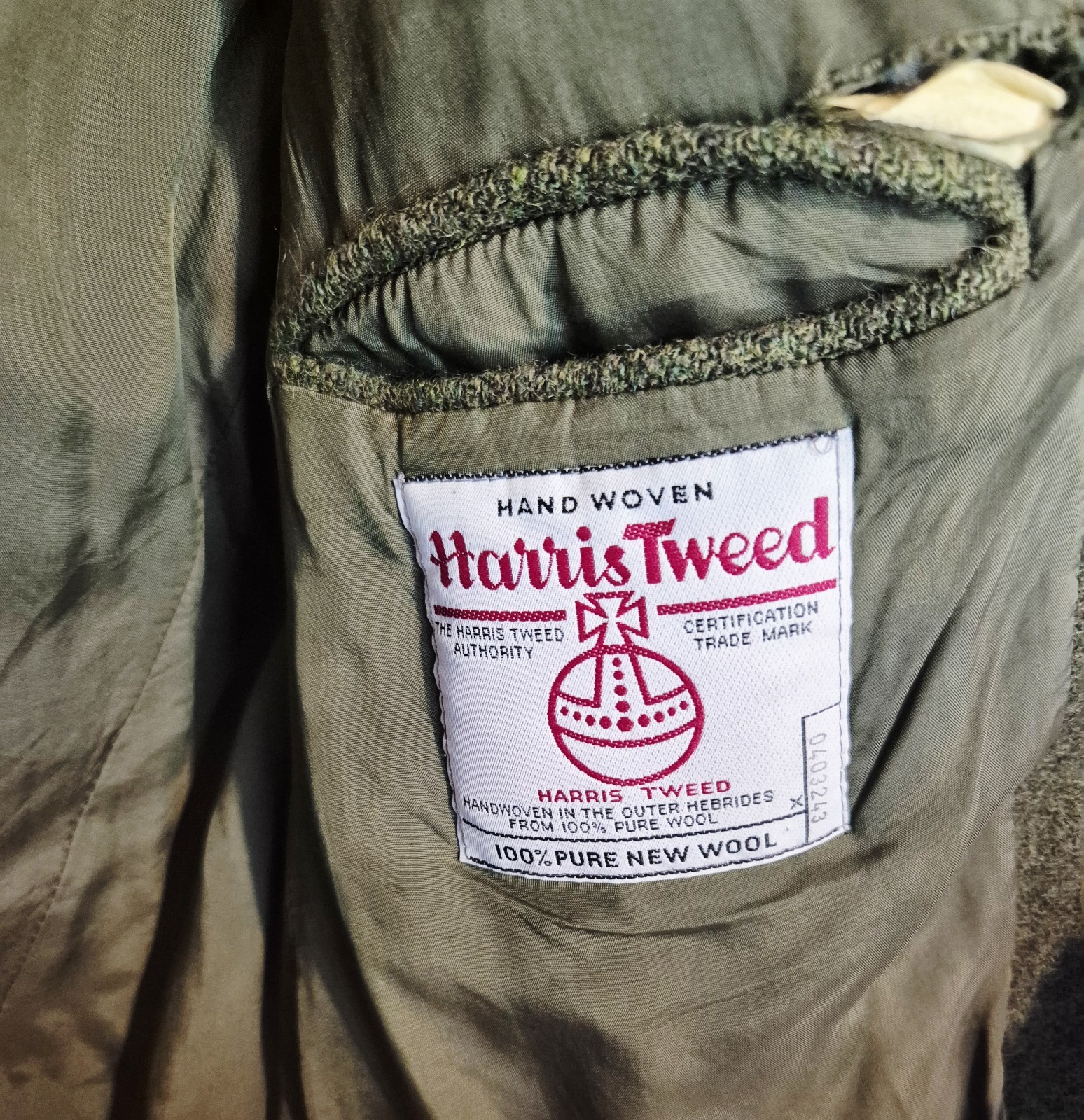 Harris Tweed Olive Green Wool Blazer 42R Vintage Country Heritage Dark Academia