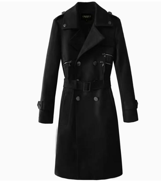 Vintage Suede Trench Coat Mens Mid Length Double-breasted Jacket Belted Parka
